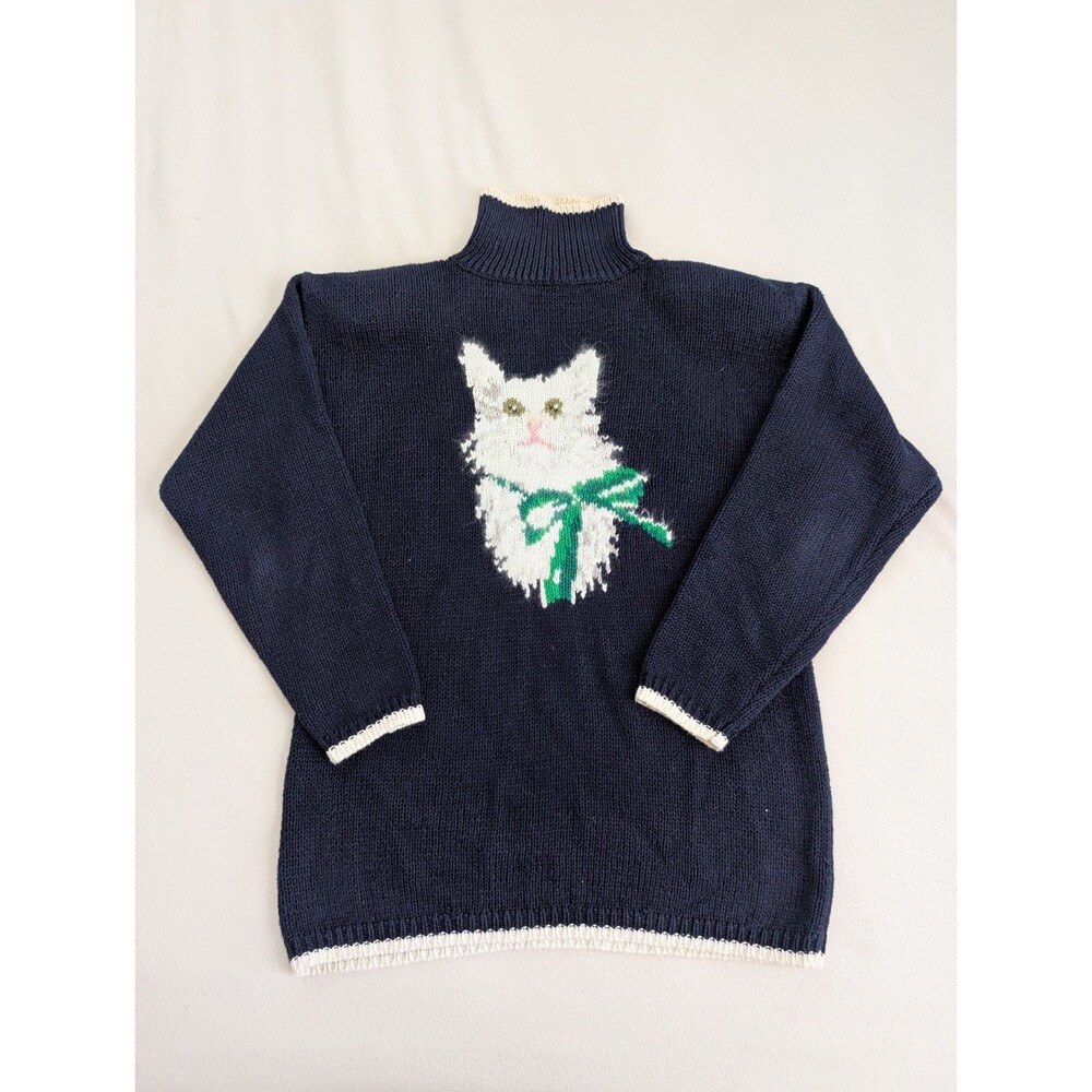 The Eagle's Eye Sweater Womens Medium Knit Cat 1993 Grandma Cottage Core - Picture 1 of 5